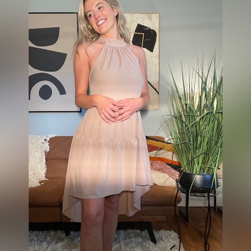 Halter high low ruffle hem dress